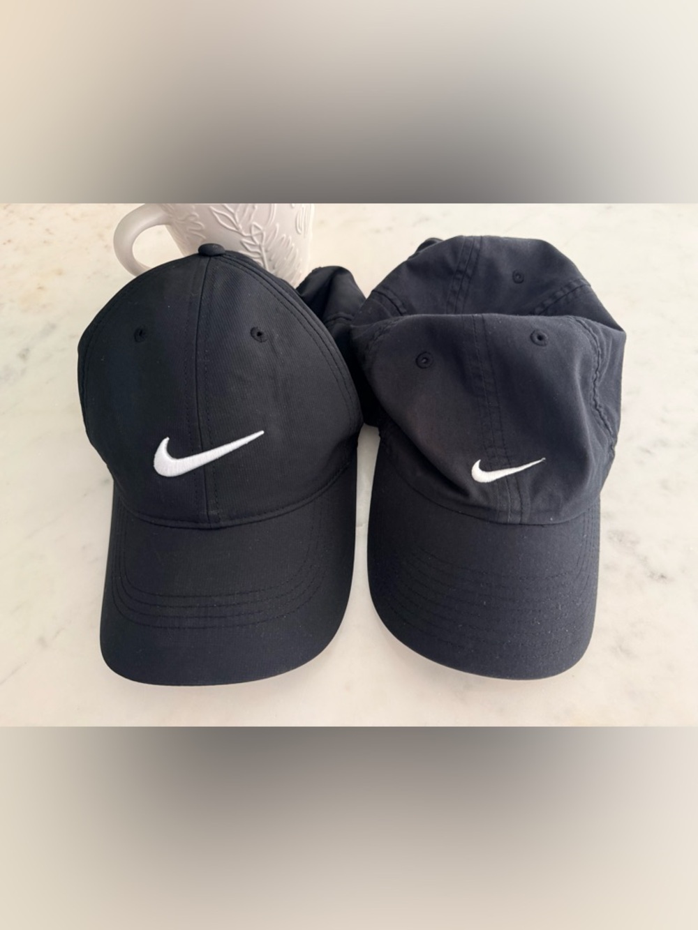 Two Nike Black Dri-Fit Caps with White Swoosh - Women